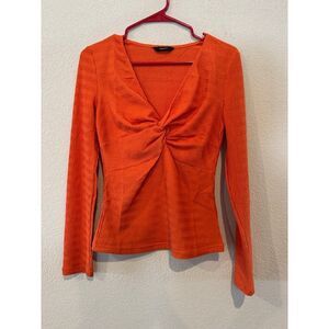 Dokotto Women's Long Sleeved Twisted V-Neck Top Orange